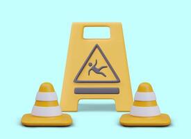 Slippery area warning concept. group in realistic style closeup vector