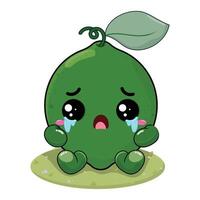 Sad And Crying Lime Cartoon Character With Wound On His Body Sitting On The Green Grass vector