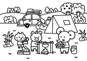 Little animals are making a fire to cook in the park vector