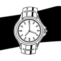 A black and white drawing of a watch vector