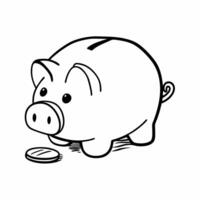 A piggy bank with a coin in it coloring page vector
