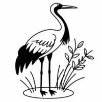A black and white drawing of a crane vector