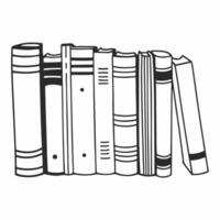 A black and white drawing of books on a shelf vector