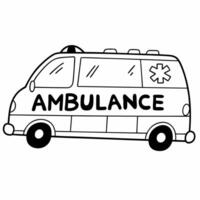 An ambulance is shown in black and white background vector