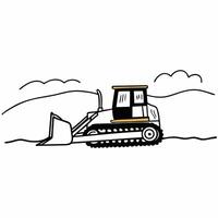 A black and white drawing of a bulldozer vector