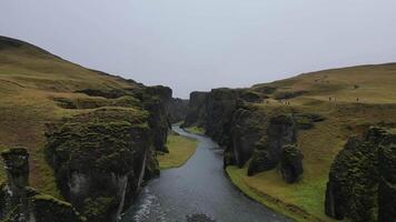 Drone Flying Over Fjadrargljufur Canyon in Iceland video
