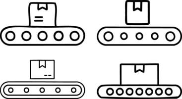 Conveyor Belt with Package Icon Set Black and white Logistics and Automation Line Illustration vector