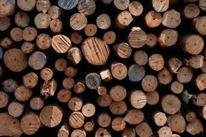 A pile of wood logs with many different sizes and shapes photo