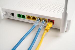 Ethernet cable with wireless router connect to internet service provider photo