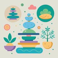 Icon Repeating bonsai tree and zen stone icons vector