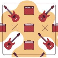 Repeating guitar and amp icon layout, rock music background vector