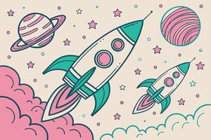 rocket pattern, pink and turquoise color scheme, fun and whimsical background vector