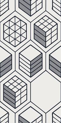 Isometric seamless pattern with hexagons containing geometric shapes