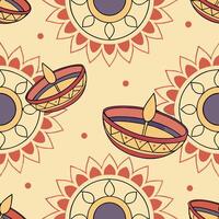 Diwali lamps glowing in rangoli patterns vector