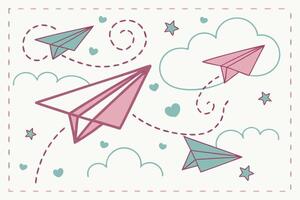 Paper airplane pattern, pink and turquoise color scheme, fun and whimsical background vector