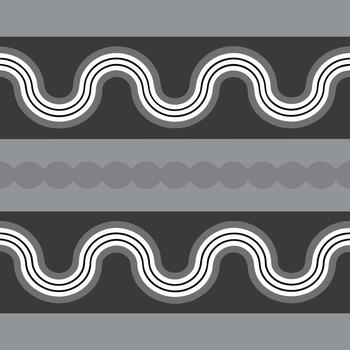 resumen geométrico modelo con ondulado líneas y círculos en sombras de gris y blanco, minimalista diseño, simétrico composición, limpiar líneas, modificación vector