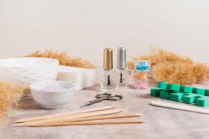 Set of items for manicure and pedicure on the table photo