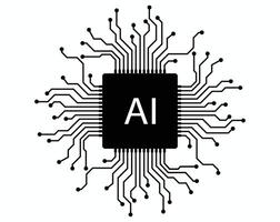 Ai symbol in black square with circuit lines on white background vector