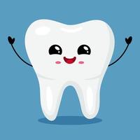 Smiling Kawaii Tooth Character on Blue Background vector