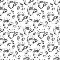 Seamless Coffee Cups and Beans Doodle Pattern vector