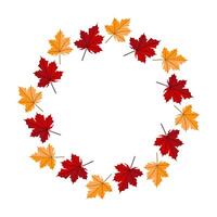 Round Autumn Wreath with Red and Orange Maple Leaves vector