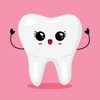 Happy Kawaii Tooth Character with Hands Up vector