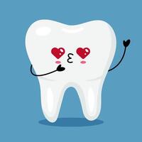 Kawaii Tooth Character with Heart Eyes and Kiss Face vector