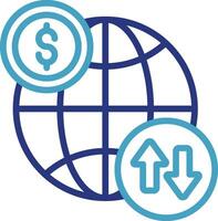 The global financial transaction or movement icon indicates international transfer features, currency rates, or trade data vector