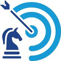 The combination icon of the chess horse piece with the target and the right strategy arrow will lead to accurate and successful goal achievement vector