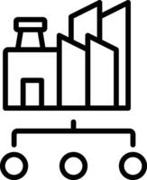 Icon for industrial facility or company with a production process that produces some output or distribution vector
