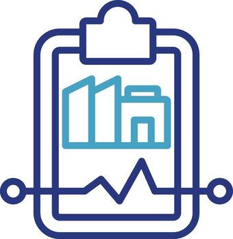 informes icono con representación de edificio industria y actuación datos, haciendo ellos ideal para representando Operacional o negocio actuación vector