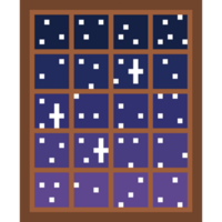 Pixel Window with Starry Night Sky. Pixel art Night sky png