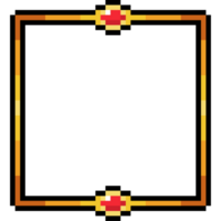 Pixel art gold border frame. 8 bit gold frame with red diamond arcade styles png
