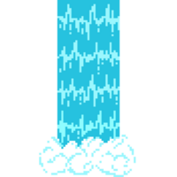 Pixel art waterfall with splash. River falls from cliff In pixel style png