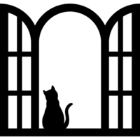 Cat Sitting on Open Window Silhouette, cat in the window png