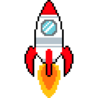Pixel Rocket Launch. Retro 8-Bit Spacecraft. Spaceship icon in flat design png