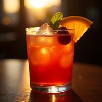 Preparing Refreshing Cocktail with Fruit and Ice Cubes photo