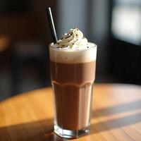 Serving Chocolate Drink with Whipped Cream and Sprinkles photo