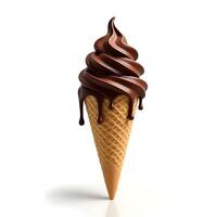 Chocolate Ice Cream Cone with Dripping Fudge Isolated on White photo