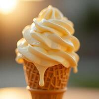Ice Cream Cone with Vanilla Soft Serve Drizzling photo