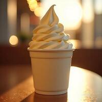 Ice Cream in Cup on Table Soft Serve Dessert Close Up photo