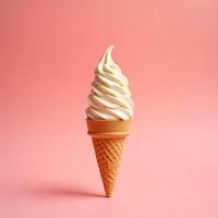 Ice Cream Cone with White Soft Serve on Pink Background photo