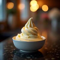 Serving Soft Ice Cream in a Small White Bowl photo
