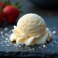 Scoop of Frozen Dessert on Swirls with Berries photo