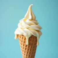 Ice Cream Cone with Vanilla Soft Serve and Dripping Melt photo