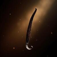 Vanilla Bean Close-up with Water Droplets on Dark Backdrop photo
