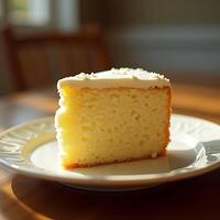 Enjoying Slice of Cake with White Frosting on Plate photo
