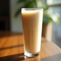 Drinking Glass with Beverage on Table in Natural Light photo