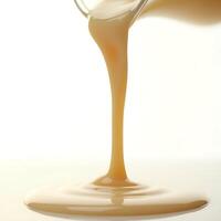 Pouring Caramel Sauce Creating Swirls and Texture photo