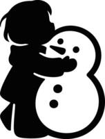 Child hugging snowman silhouette vector